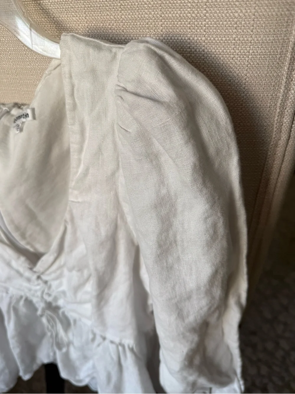 Reformation Abigail 100% Linen Top White Puff Sleeve Lace Up Peplum Size 8